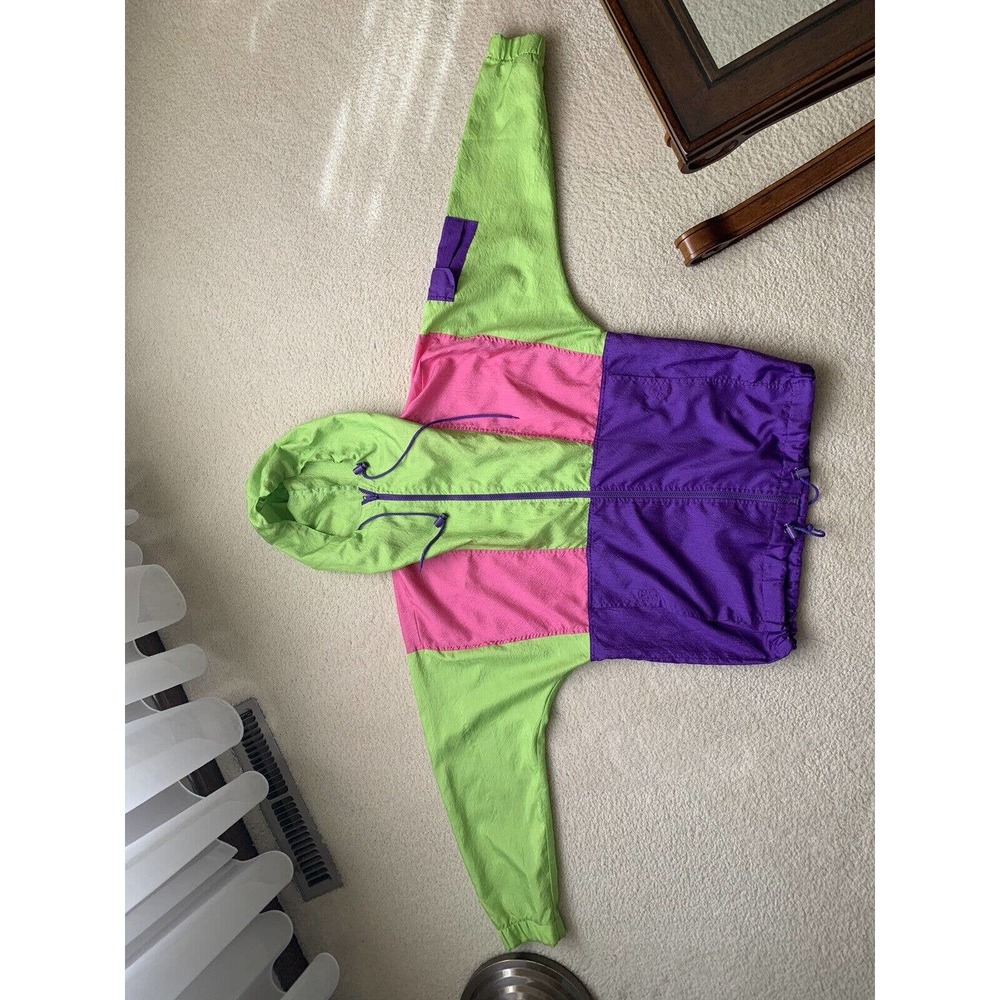 Vintage Casual Club 1990s Pink Purple Lime Color windbreaker Sz Small